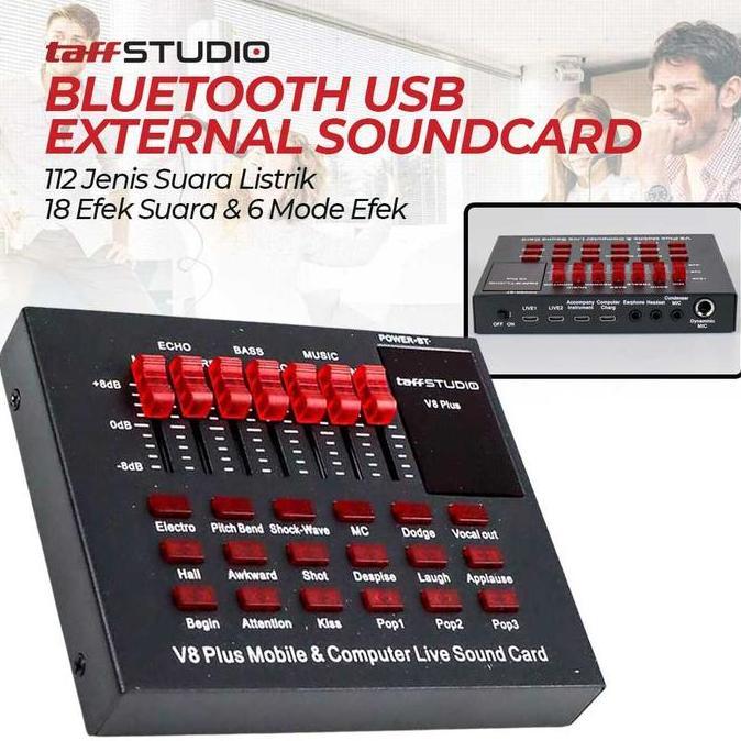 ADZKIMI Soundcard alat rekaman / live / karaoke V8 Plus TaffSTUDIO Bluetooth
