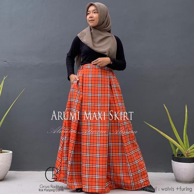 Dwikifajar99 - Rok  Motif Kotak Kotak Vintage Tartan Panjang  Arumi  Maxi Skirt Griyaraditya Almira 
