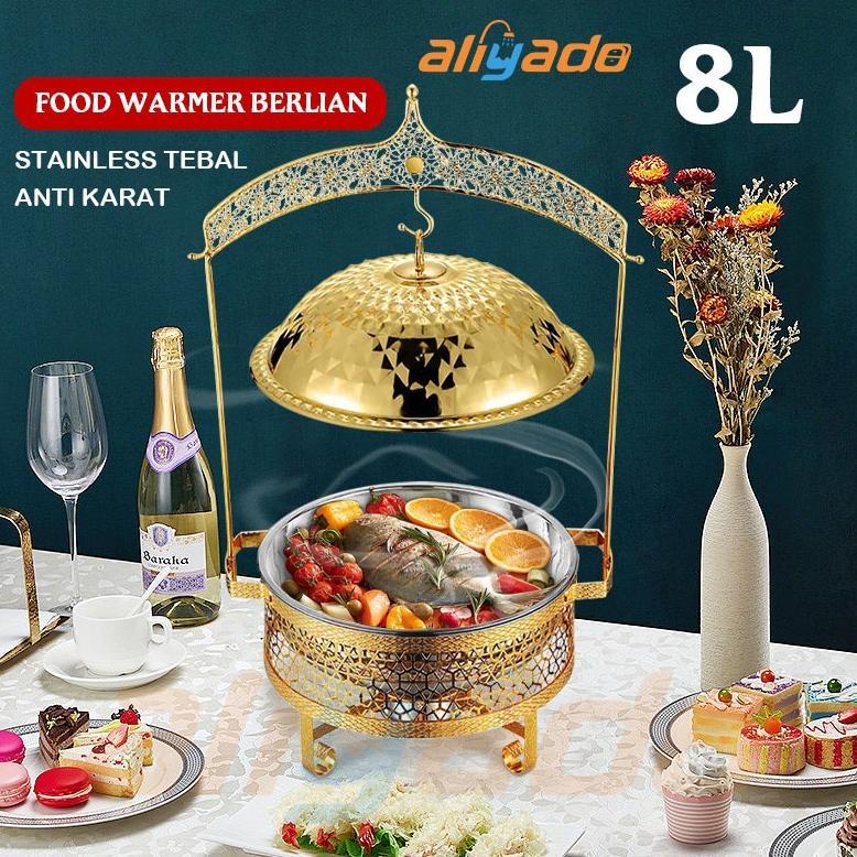 Food Warmer 8L Kenduri Panci Prasmanan Bulat GOLD Chafing Dish Prasmanan bukan rolltop roll top Roun