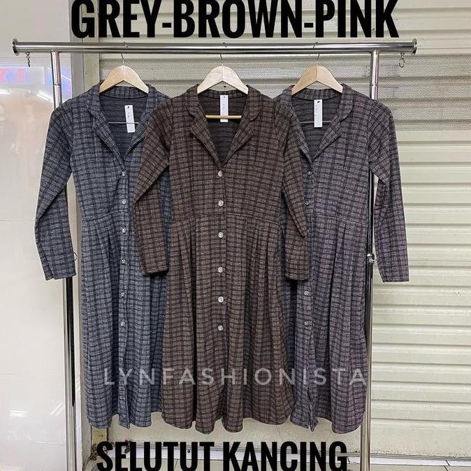 Long Cardigan Outer Wanita Fashion Muslimah Kancing Hidup Motif Tartan Kotak/Izora