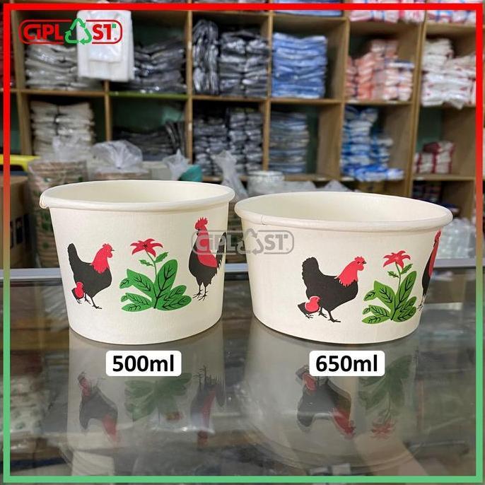 Paper Bowl Jago 500ml & 650ml Mangkok Ayam Motif Djago + Tutup Premium