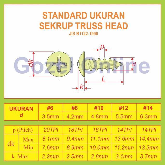 Sekrup payung TAB - 8 x9mm d-4.2mm K-9.2mm - besi kuning - 100pcs