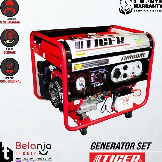 Mesin Genset Bensin Tiger Tg8800E 5500 Watt Generator Set Elektrik Starter Tg 8800 E 4 Tak Kapasitas