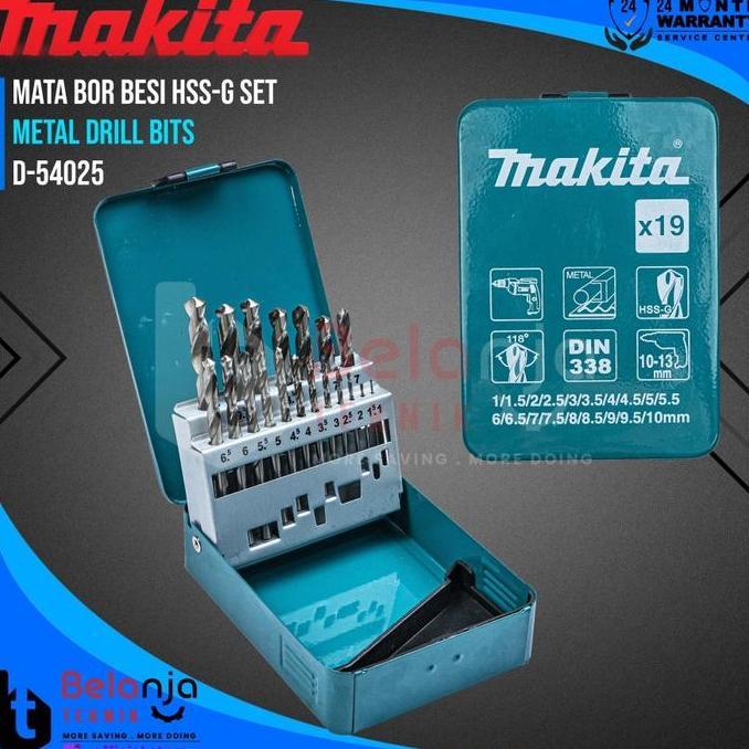 Makita Mata Bor Besi Hss-G Set 19 Pcs Metal Drill Bits 1-10 Mm D-54025