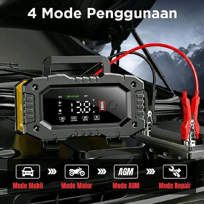 Murah Foxsur Charger Baterai Aki Mobil Motor Portable 10A 150W 12/24V