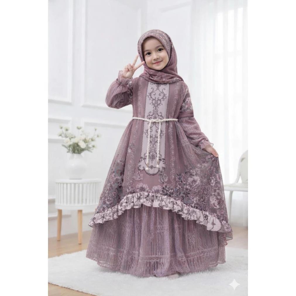 BEST DEALS Gamis Ceruty Babydoll Mix Brokat Chantilly Untuk Anak Perempuan Usia 3-12 Tahun Free Hija