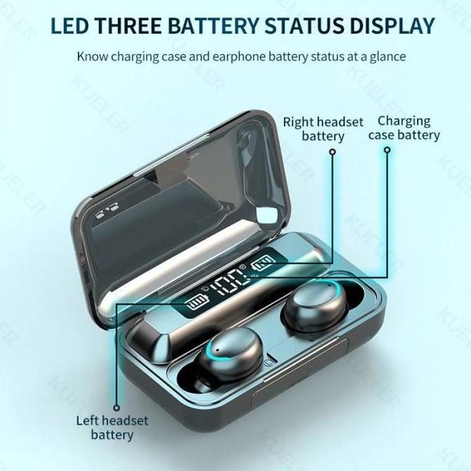 HEADSET BLUETOOTH TWS F9-5 EARPHONE HEADSET BLUETOOTH SMART DISPLAY WITH POWER BANK