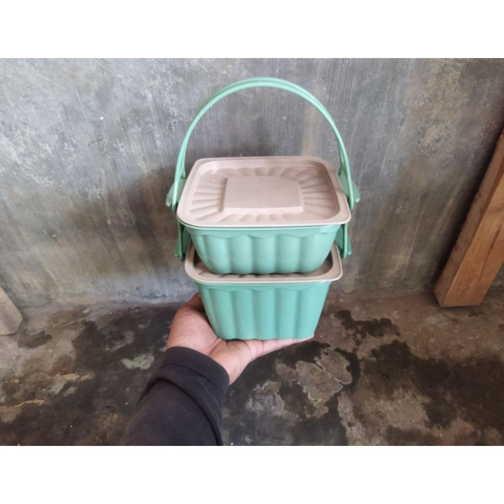 BIG SALE Rantang Mini Plastik 2Susun Tamiya Kotak Pink Hijau