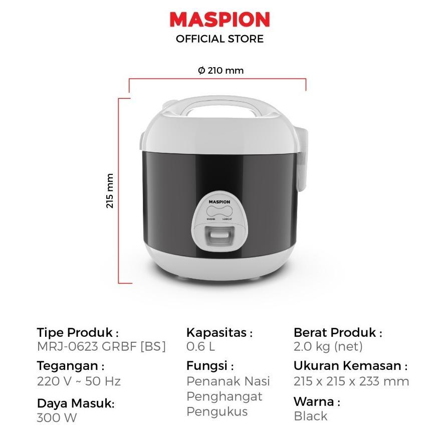 BEST SALE Rice Cooker Maspion MRJ 0623 BSSS Panci Stainless 0,6 Liter Magic Com Penanak Nasi Warmer 