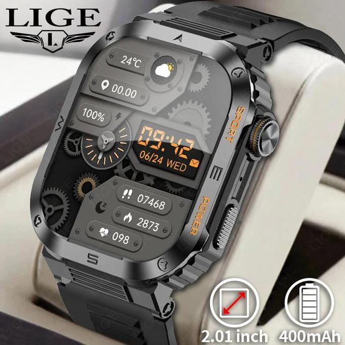 LIGE Jam Tangan Pintar Pria Olahraga Luar Ruangan IP68 Tahan Air Kebugaran Panggilan Bluetooth call 