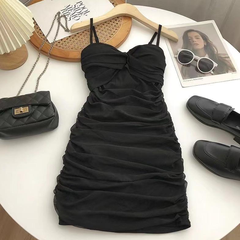 HOT DEALS Sexy Ruched Mini Dress in Black Hitam and Brown Cokelat Coklat Beige - Dress Casual Kasual