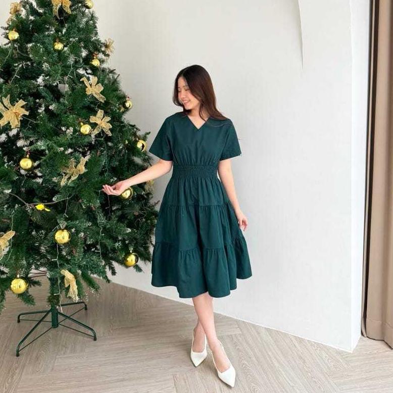 Promo Terbaru Vera Midi Dress | Baju Dress Natal Christmas Maroon Emerald