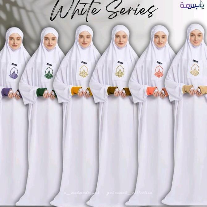 Mukena yabasmah series putih | Mukena terompah | mukena hadromaut | mukena basmah | mukena Tarim | M