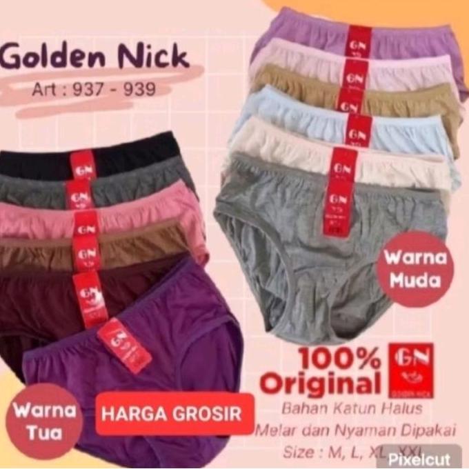 PR0M0 12 Pcs ( SATU LUSIN ) Celana Dalam Wanita ORIGINAL Golden Nick Warna Gelap 939 Dan Warna Teran