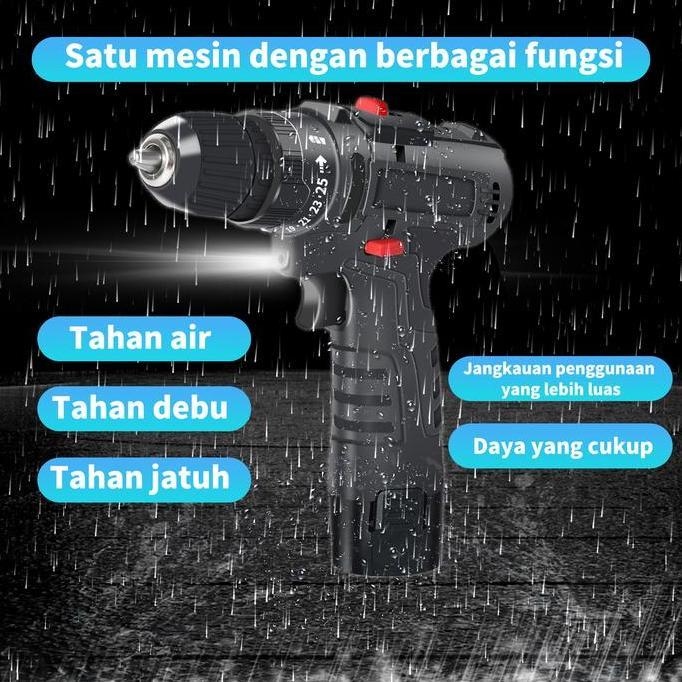 LYNVIOND Victool Bor Listrik Asli Bor Baterai Genggam 98VF dengan 2 Baterai Bor Tanpa Kabel Baterai 