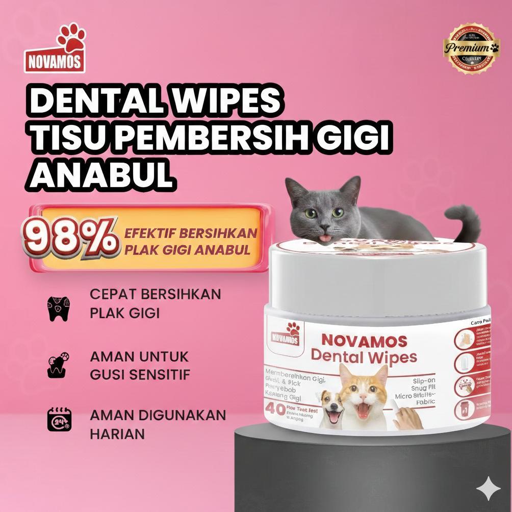 NOVAMOS Dental Wipes 40 Lembar Cara Mudah Bersihkan Gigi Anjing/Kucing, Bantu Cegah Penyakit Gusi da