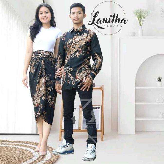Hadirpopuler- Batik Couple Pasangan Batik Couple Modern Couple Batik Rok Lilit Bawahan Kebaya Kemeja
