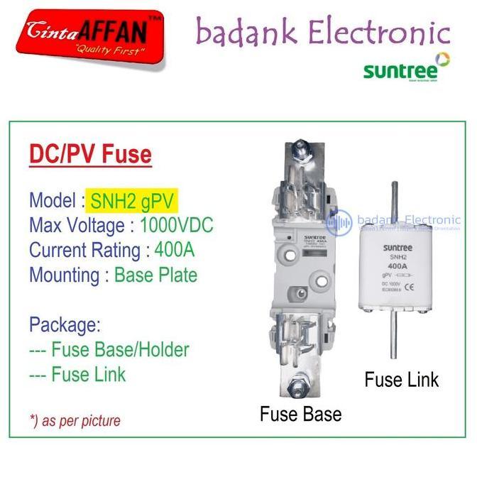 400A - SUNTREE SNH2 gPV 1P 1000V DC Fuse Base/Holder + Fuse Link PV