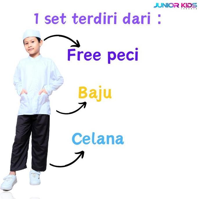 Junior Kids - Daffa Baju Koko Manasik Haji Polos Anak Laki Laki Usia 1-10 Tahun (Free Bonus peci Saa