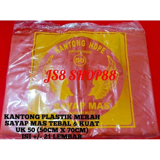 Newstockcik- Hd Kantong Plastik Kresek Jumbo Merah Kuat Tebal Sayap Mas 50