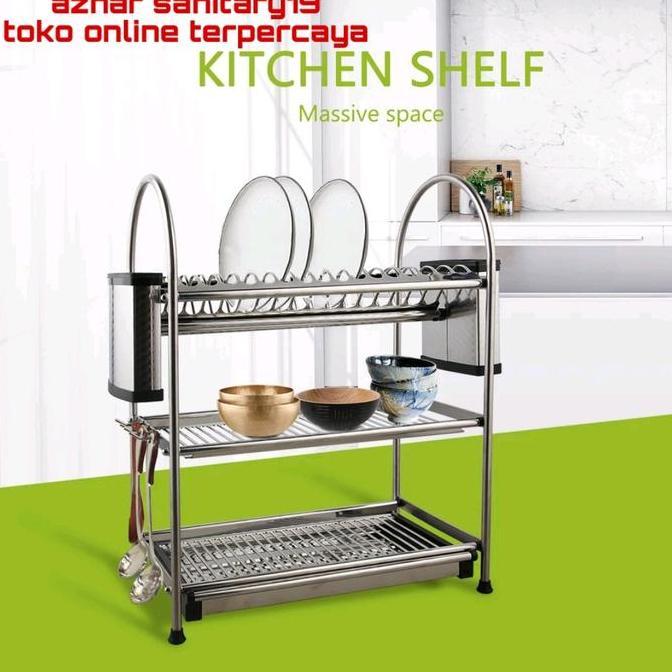 RAK PIRING 3 SUSUN STAINLESS SUS 304 DISH RAK 3 TINGKAT GLASS
