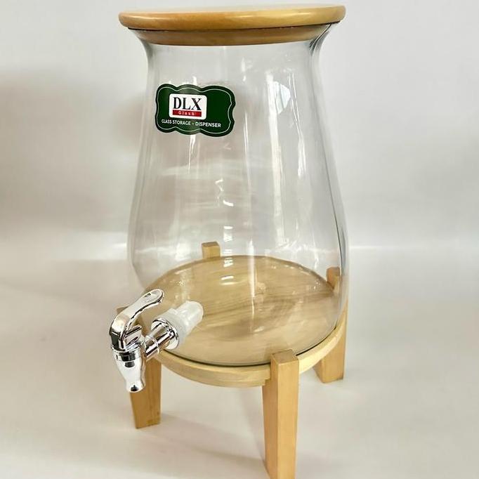 Dispenser galon kaca Izumi 5 liter tutup kayu + kaki kayu
