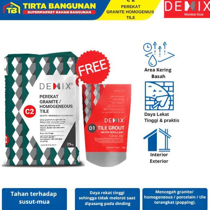 Demix C2 Perekat Lem Granite Tile Homogenius Marmer 25Kg Free Demix D1 1 Kg Terbaru 