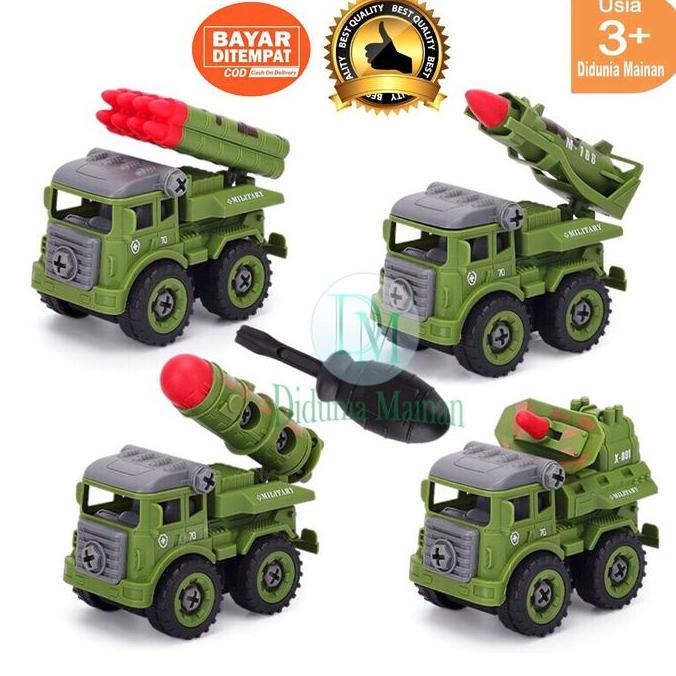 mainan edukasi anak mobil militer engineering truck diy army military