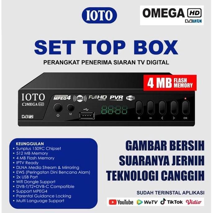 Set Top Box Ioto Omega Dvb T2 Tv Siaran Digital Kominfo Receiver Stb
