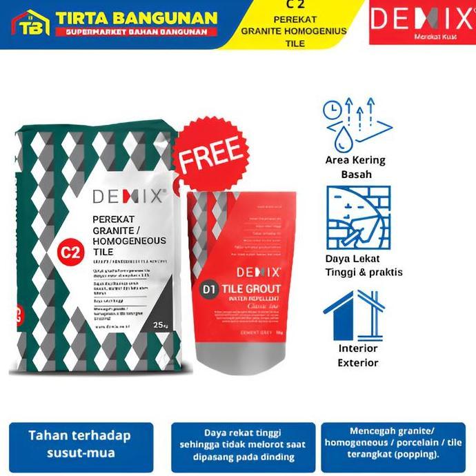 PROMO DEMIX C2 PEREKAT LEM GRANITE TILE HOMOGENIUS MARMER  25KG FREE DEMIX D1 1 KG