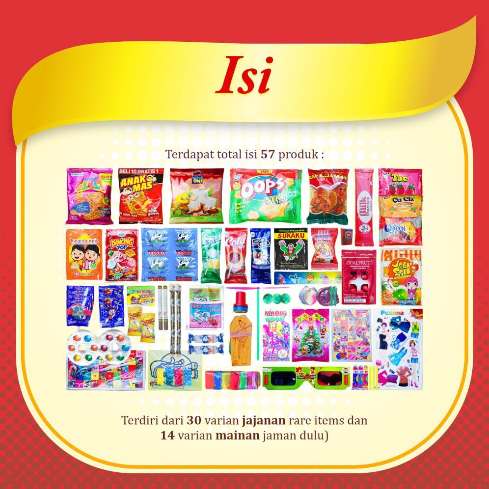 Hadiah Unik | Hampers Nostalgia |  Hampers Jajan Jadul & Mainan Jadul + Konten Interaktif | Kado Uni