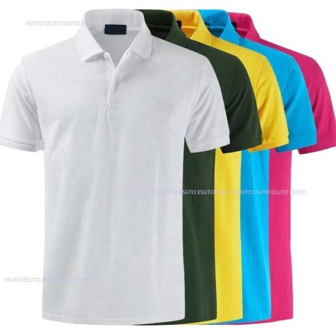 KAOS POLO SHIRT KERAH PRIA POLOS WARNA KUNING MERAH HITAM PUTIH BIRU Bahan Lakoste Pique Premium Uku