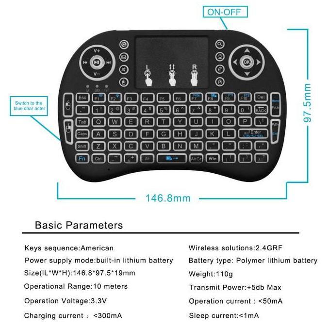 Keyboard Air Mouse i8 Mini Keypad Wireless Touchpad Backlight Rainbow