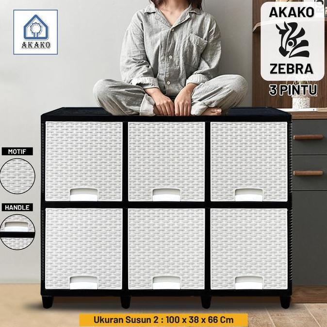 Murah Akako - Lemari Pakaian Plastik Akako Lemari Zebra 3 Pintu Susun 2