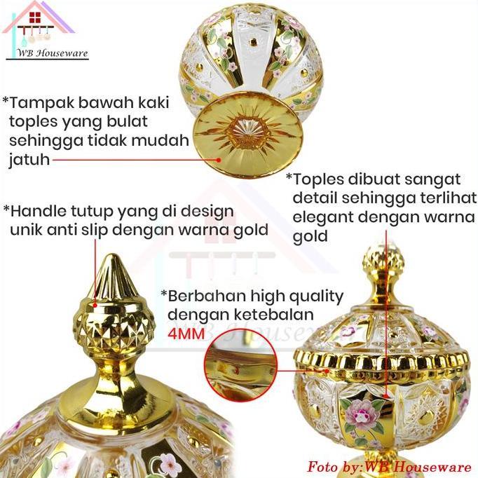 Murah Fiorenza Toples Kaca Set 3  Tempat Permen Snack Motif Gold Crystal Christy Ct-888 / Glass Cand