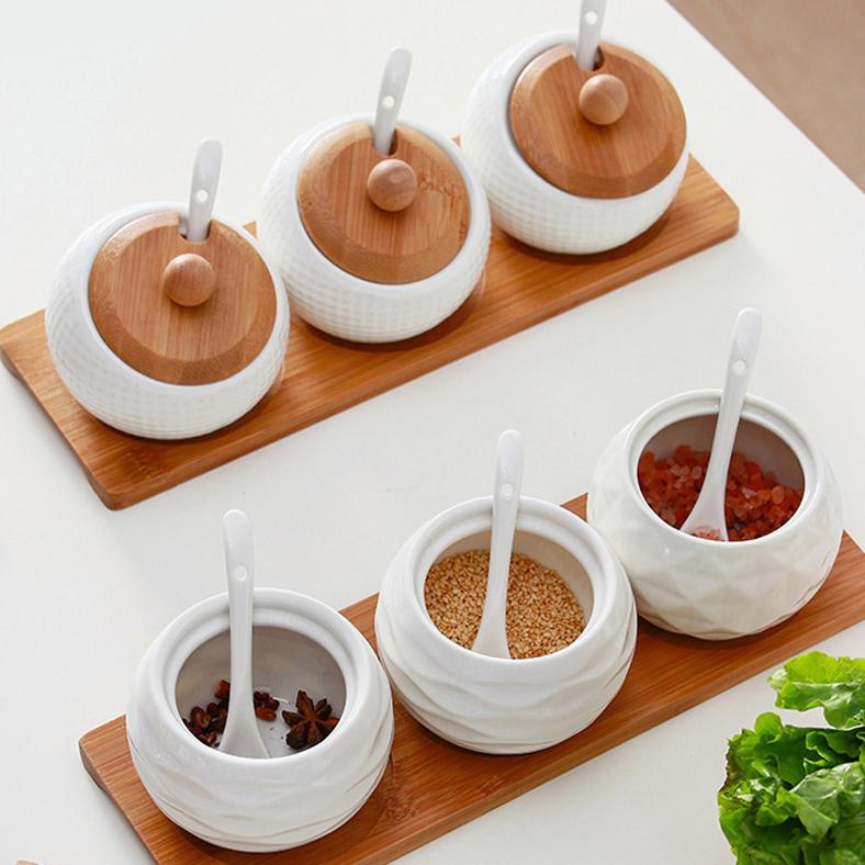 Buruan Beli Toples Penyimpanan Bumbu Dapur, Set Toples Bumbu Dapur Keramik Combo Jar, Set 3 Buah 3 T