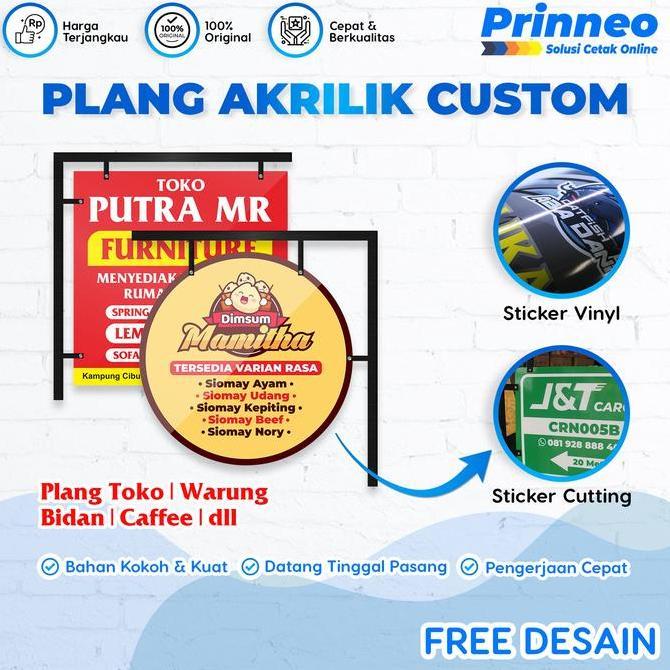 ready Plang Toko, Plang Acrylic, Papan Nama Toko, Plang Custom, Plang Kantor + Dudukan