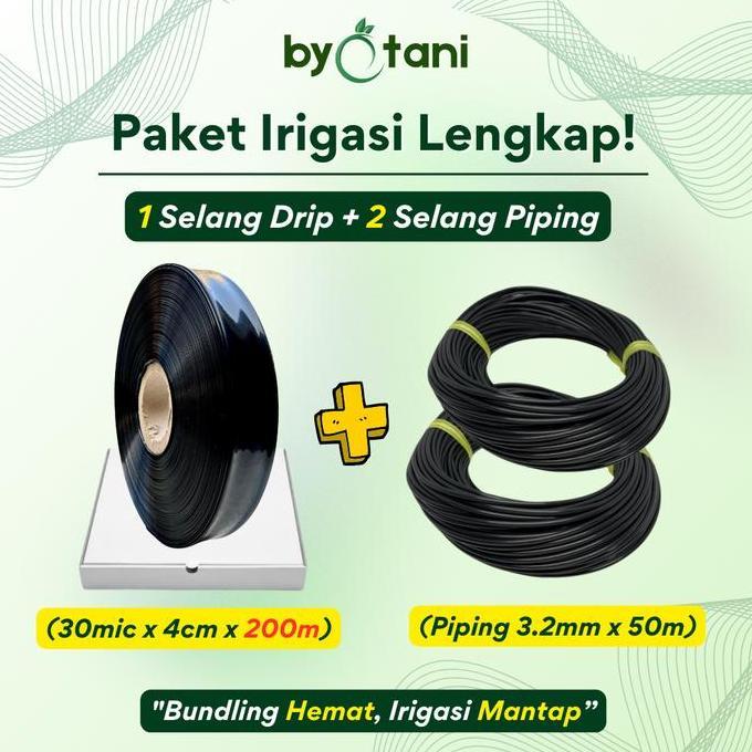 Selang Drip 30 mikron 200 Meter + 2 Selang Piping (Paket Bundling) Pipa irigasiTetesOtomatis Tanaman