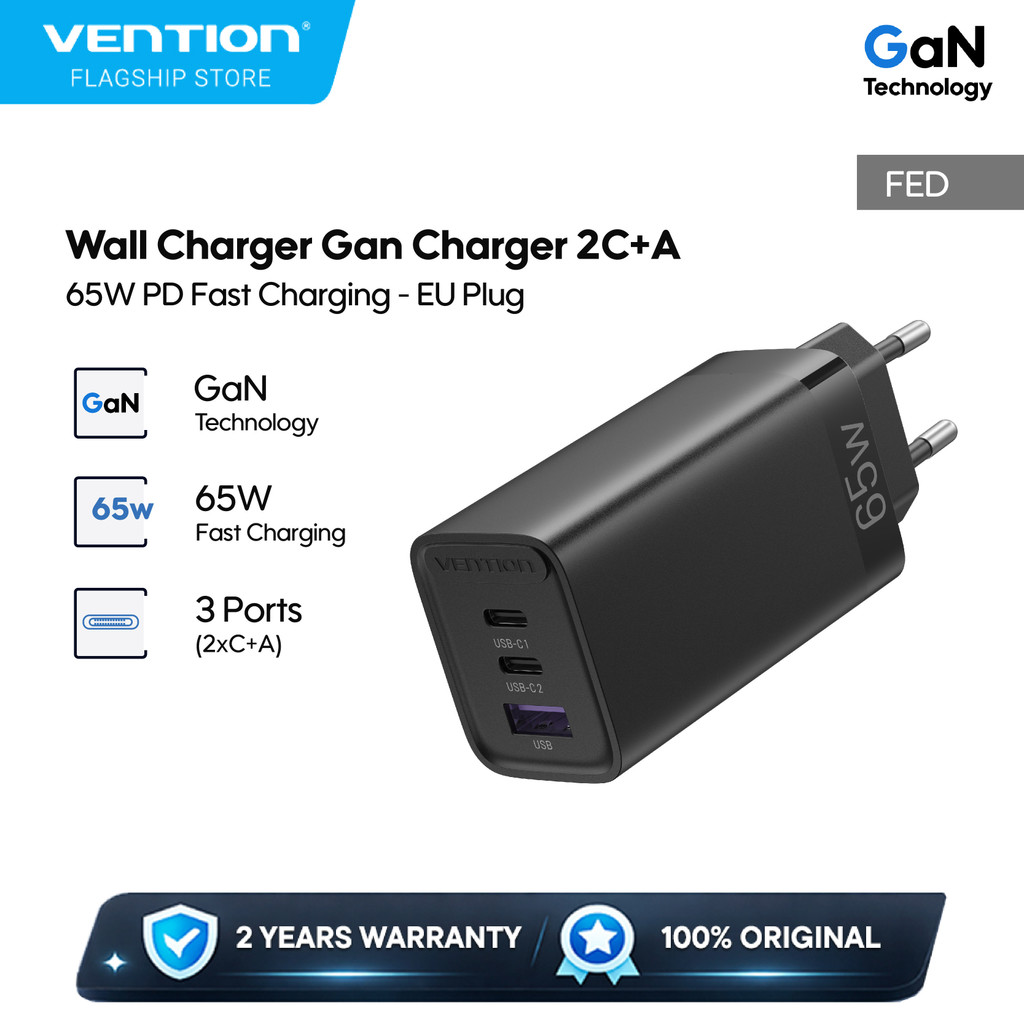 Vention Wall Charger Gan Charger 2C+A 65W PD Fast Charging EU - FED