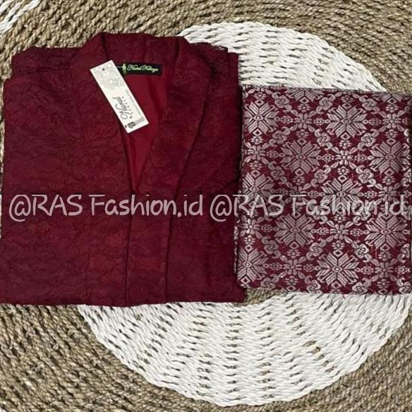 Setelan Kebaya Tunik Long Floy Brokat Kombinasi Rok Songket Lilit Sampai Ukuran Jumbo LD 130 HM