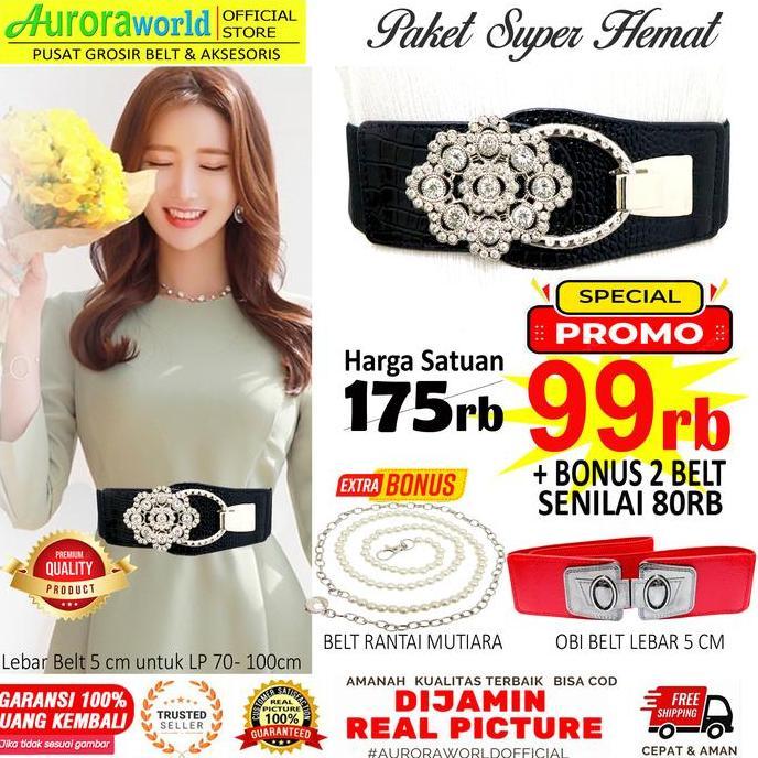 Kvinna- Auroraworld - Paket Usaha Ikat Pinggang Wanita Belt Elastis Wanita Obi Belt Karet Gesper Keb