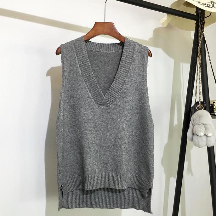 ROMPI RAJUT WANITA POLOS KOREA Basic Panjang Tebal Atasan Rajut Korean Grey KC