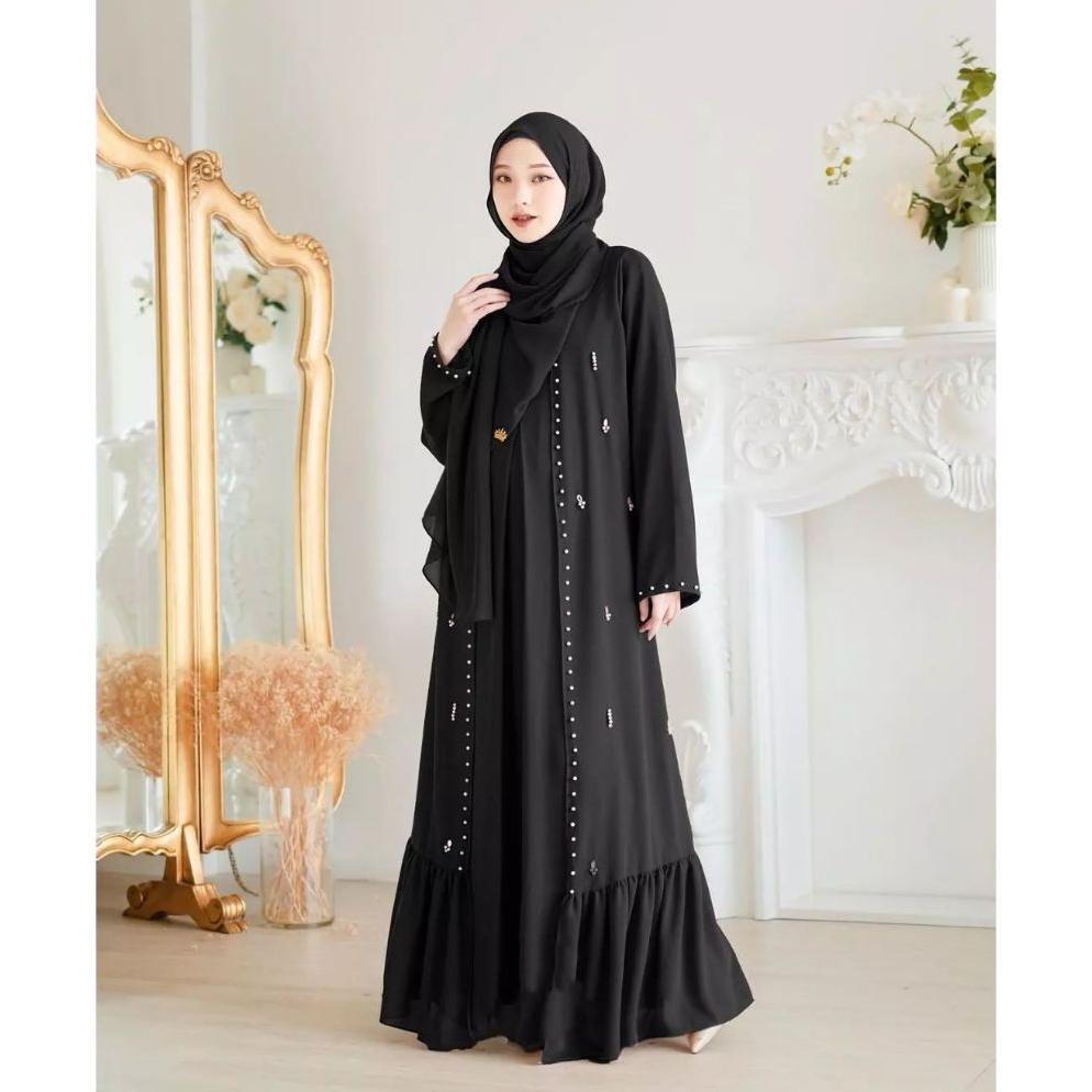 Abaya Hitam Mewah Elegan Nazhira Abaya Set Outer Diskon