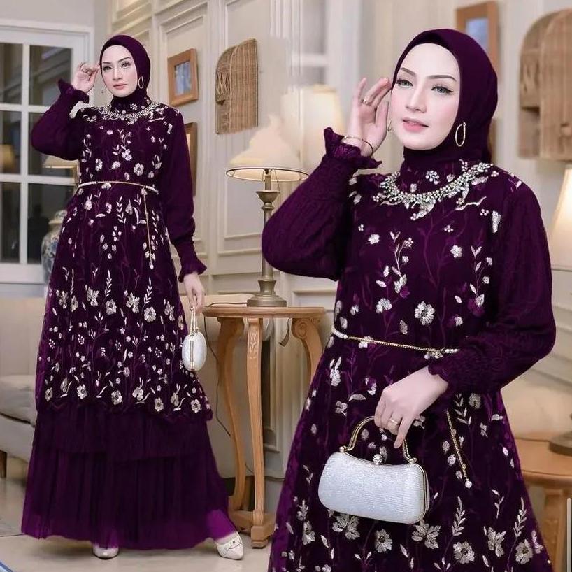 Dress  Brukat Kekinian Aira Dress Bahan Tile Bordir + Dalaman Furing Hyget Kombinasi Brokat Chantily