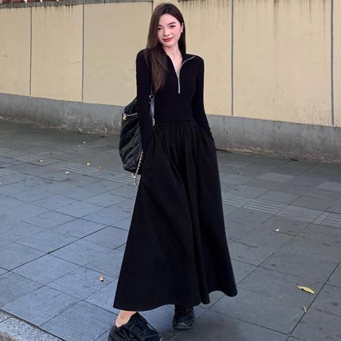 Terbaru Korean Vintage Long Dress/V Neck Dress Smocked Wanita/Dress Muslim New Collection Kekinian/M