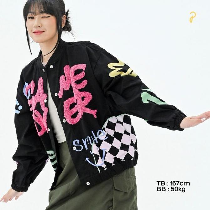 Pakepakaii Jacket Main Bomber Jacket ini Bordir Bulu Hitam Katun Jaket Wanita Abu Coklat Oversize Te