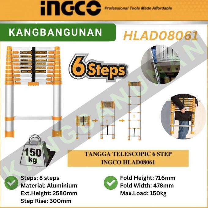 OSATQEF TANGGA TELESCOPIC 6 STEP 2 METER INGCO HLAD08061 TANGGA LIPAT ANGKUT Aluminium