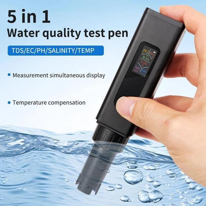 YOUWESTLA Alat Ukur Kualitas Air Digital 5in1 PH EC TDS Meter Pen