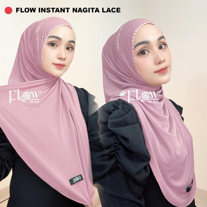 Bisa Cod - Bonus Anting Flow Instan Hijab Cantik Puter Nagita Lace Renda Kekinian Trending Pesta Per