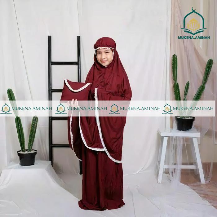 Bisa Cod - Mukena.Aminah Mukena Anak Tanggung Remaja Sheila Bali Polos Renda Atasan Katun Muslim Lem
